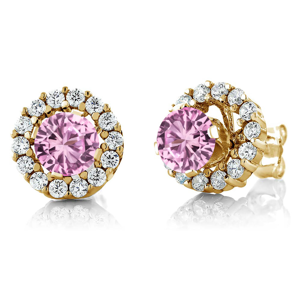 Pink Created Sapphire - September_Earrings in 925 Yellow Gold Plated Silver