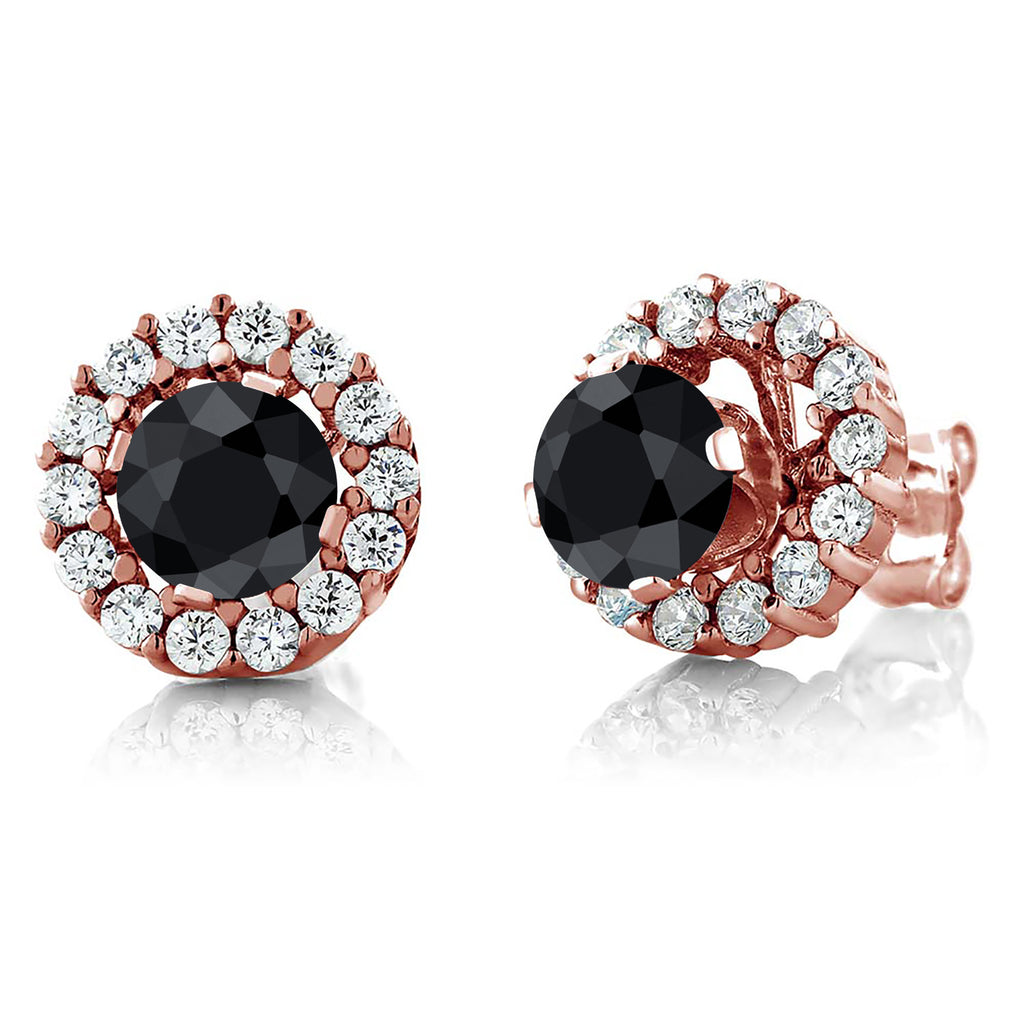 Black Sapphire - September_Earrings in 925 Rose Gold Plated Silver