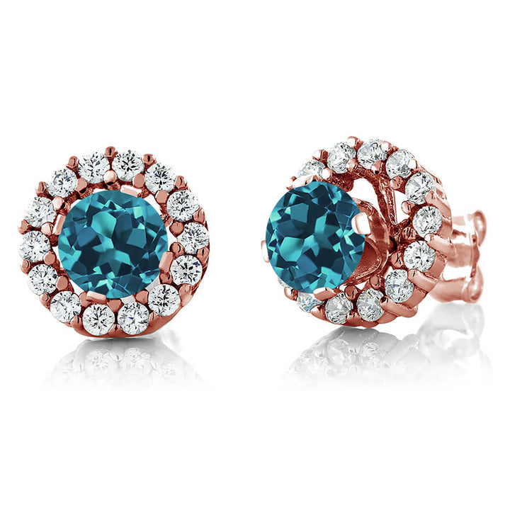 London Blue Topaz - November_Earrings in 925 Rose Gold Plated Silver