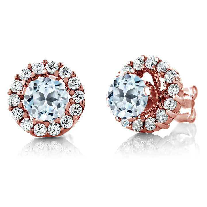 Sky Blue Topaz - November_Earrings in 925 Rose Gold Plated Silver