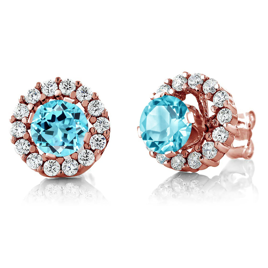 Swiss Blue Topaz - November_Earrings in 925 Rose Gold Plated Silver