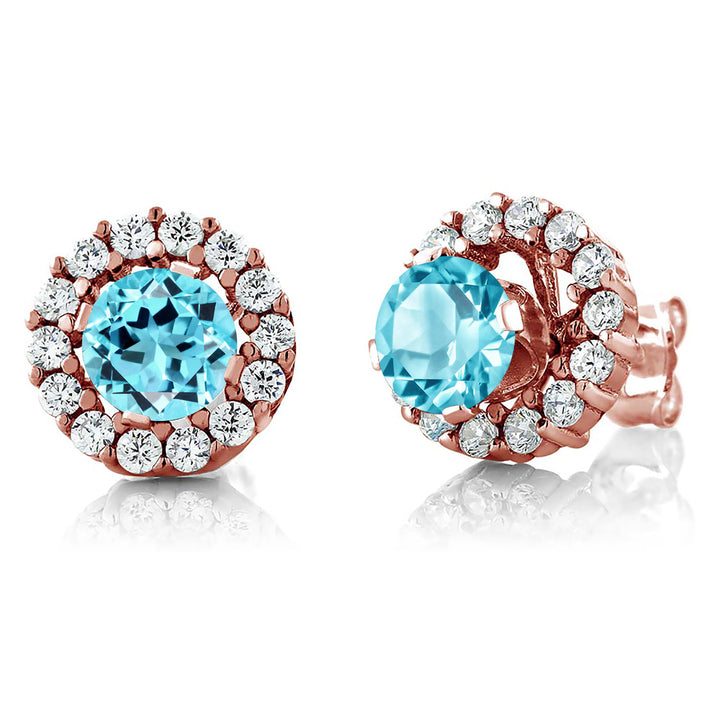 Swiss Blue Topaz - November_Earrings in 925 Rose Gold Plated Silver