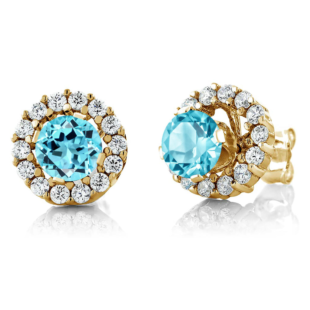 Swiss Blue Topaz - November_Earrings in 925 Yellow Gold Plated Silver