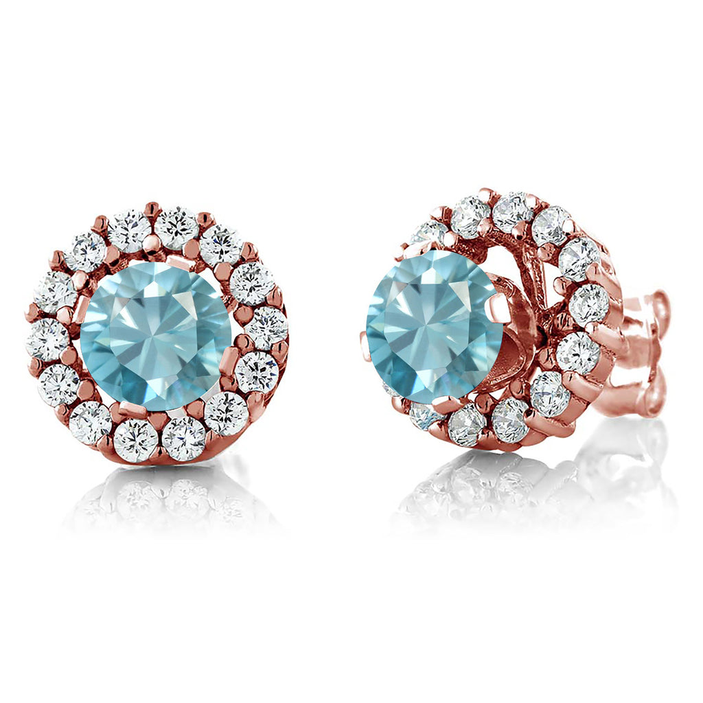 Blue Zircon_Earrings in 925 Rose Gold Plated Silver