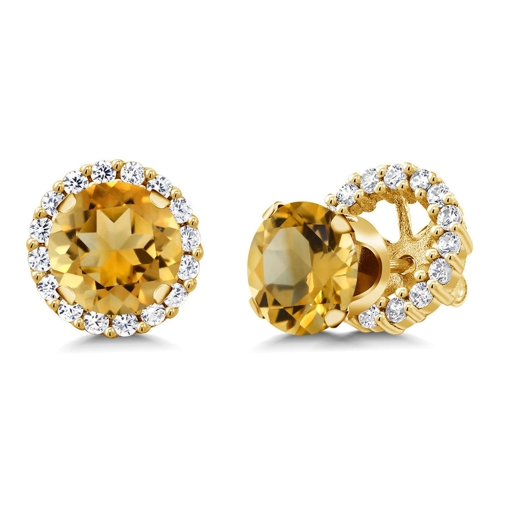 Gem Stone King 18K Yellow Gold Plated Silver Stud Earrings with Removable Jackets | Gemstone Birthstone | Round 7MM | Gold Earrings For Women