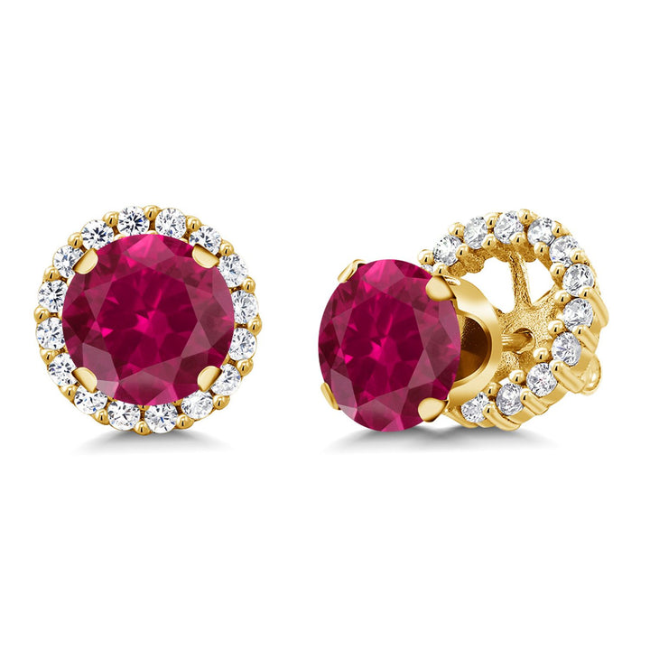 Gem Stone King 18K Yellow Gold Plated Silver Stud Earrings with Removable Jackets | Gemstone Birthstone | Round 7MM | Gold Earrings For Women