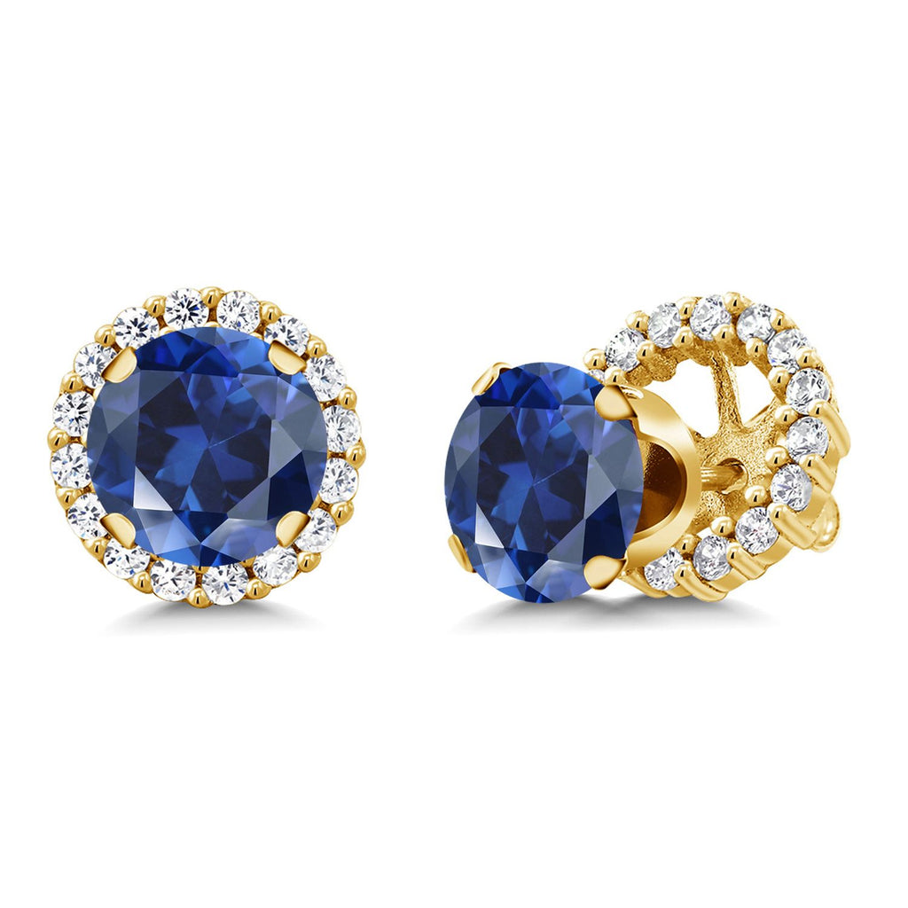 Gem Stone King 18K Yellow Gold Plated Silver Stud Earrings with Removable Jackets | Gemstone Birthstone | Round 7MM | Gold Earrings For Women