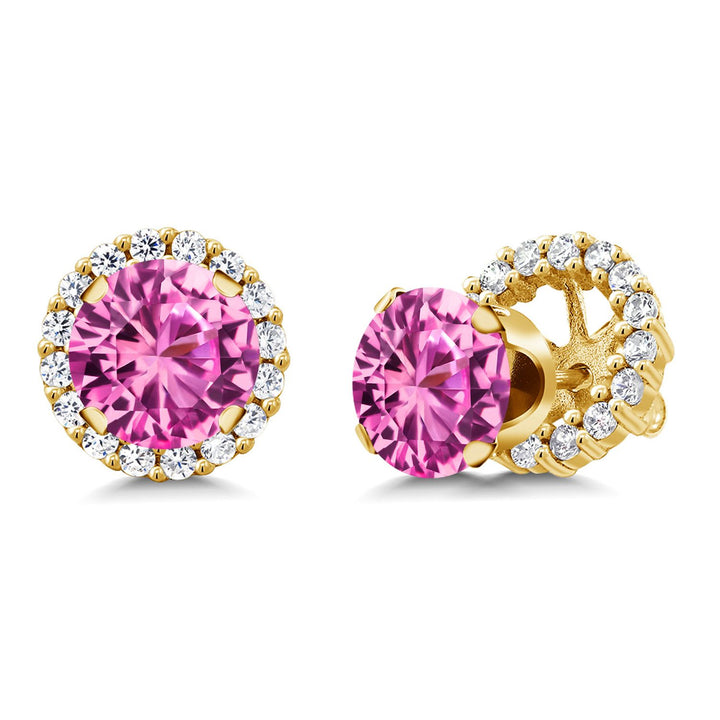 Gem Stone King 18K Yellow Gold Plated Silver Stud Earrings with Removable Jackets | Gemstone Birthstone | Round 7MM | Gold Earrings For Women
