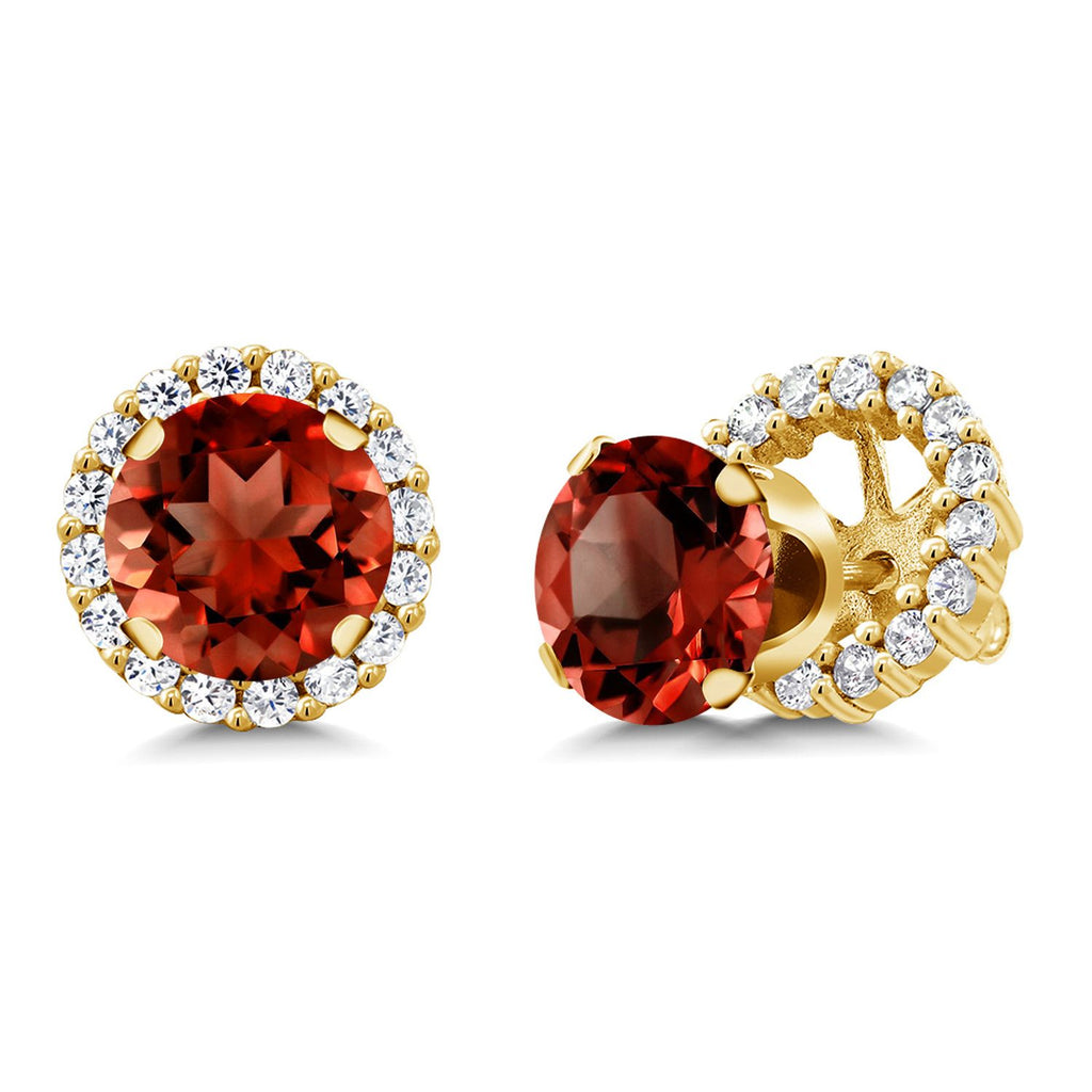 Gem Stone King 18K Yellow Gold Plated Silver Stud Earrings with Removable Jackets | Gemstone Birthstone | Round 7MM | Gold Earrings For Women