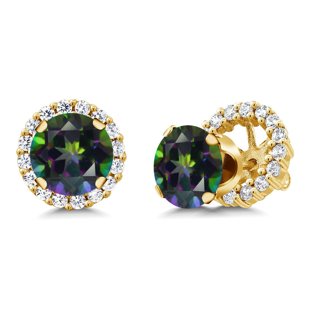 Gem Stone King 18K Yellow Gold Plated Silver Stud Earrings with Removable Jackets | Gemstone Birthstone | Round 7MM | Gold Earrings For Women