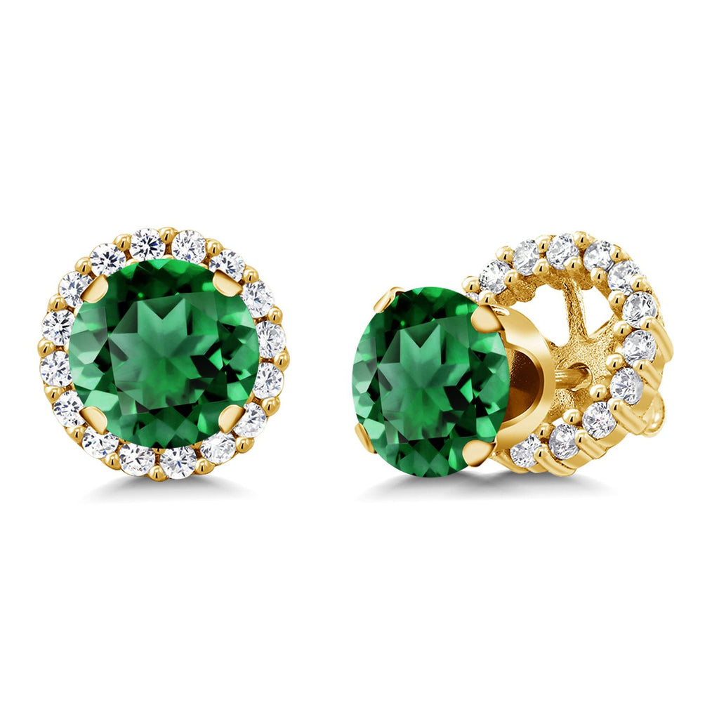 Gem Stone King 18K Yellow Gold Plated Silver Stud Earrings with Removable Jackets | Gemstone Birthstone | Round 7MM | Gold Earrings For Women