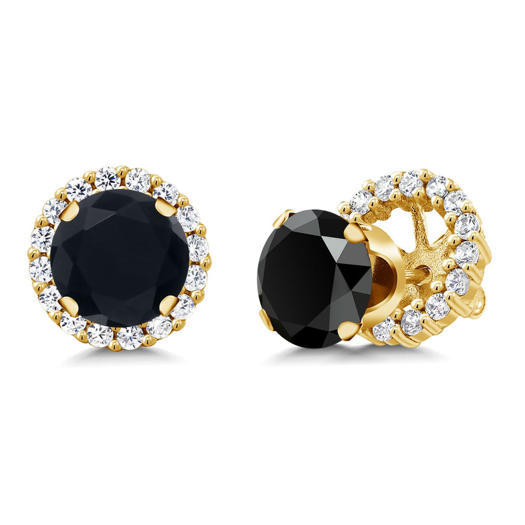 Gem Stone King 18K Yellow Gold Plated Silver Stud Earrings with Removable Jackets | Gemstone Birthstone | Round 7MM | Gold Earrings For Women