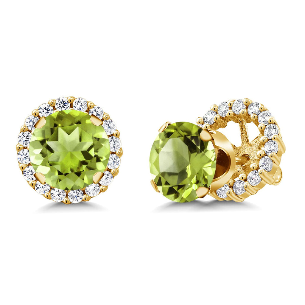 Gem Stone King 18K Yellow Gold Plated Silver Stud Earrings with Removable Jackets | Gemstone Birthstone | Round 7MM | Gold Earrings For Women