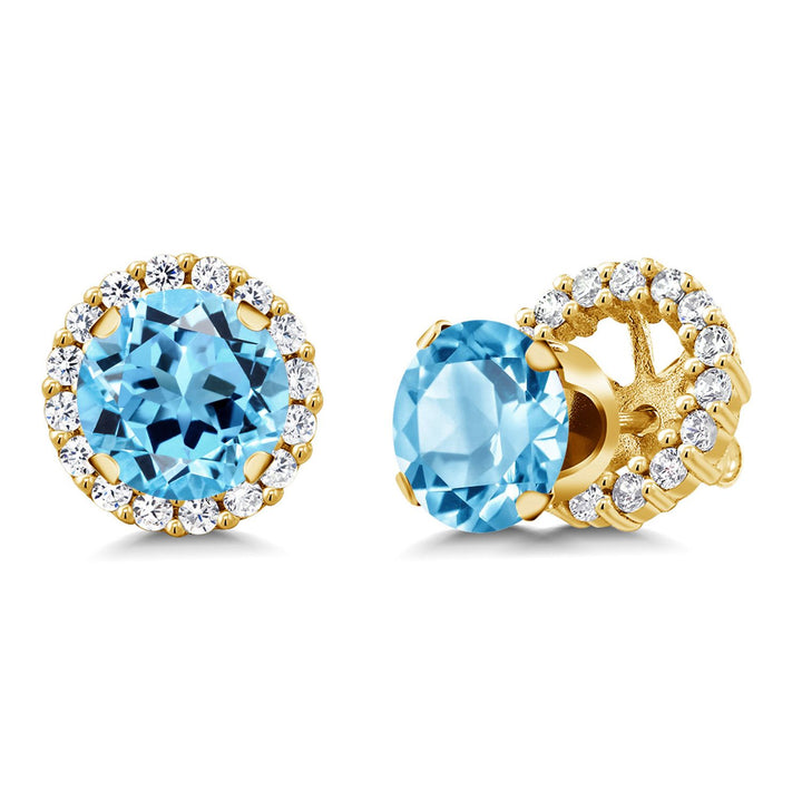 Topaz Swiss Blue - November_Earrings in 925 Yellow Gold Plated Silver