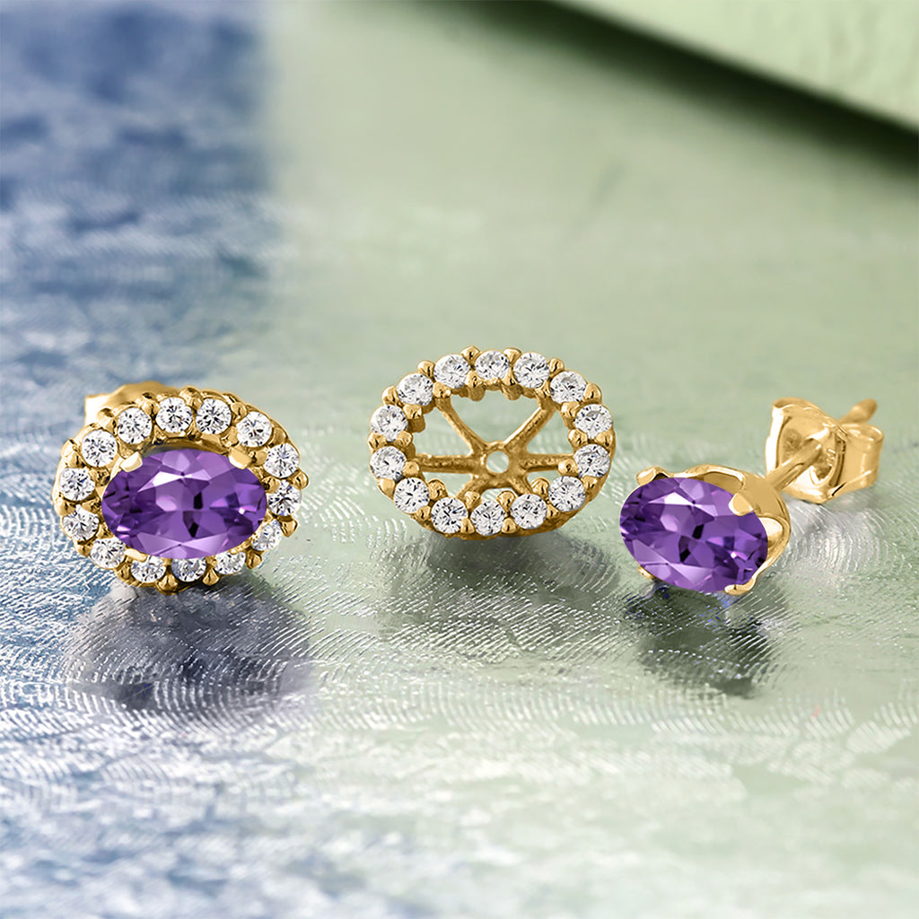 Amethyst - February_Earrings in 925 Yellow Gold Plated Silver