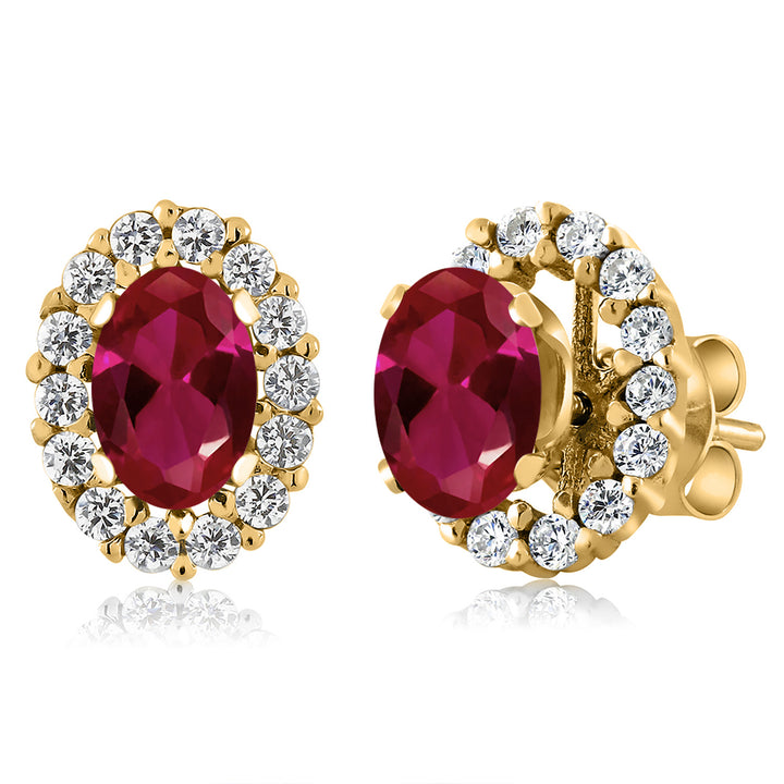 Created Ruby - July_Earrings in 925 Yellow Gold Plated Silver