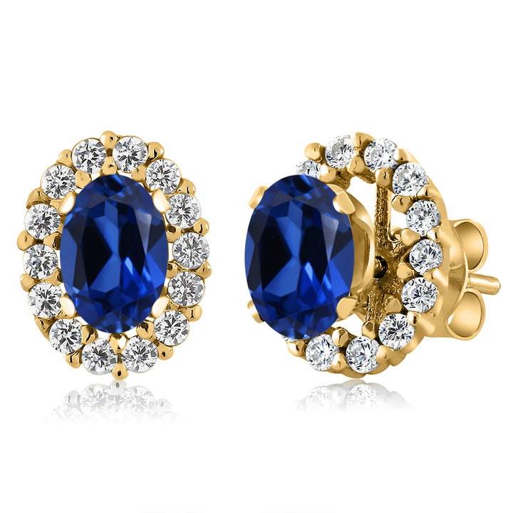 Blue Created Sapphire - September_Earrings in 925 Yellow Gold Plated Silver