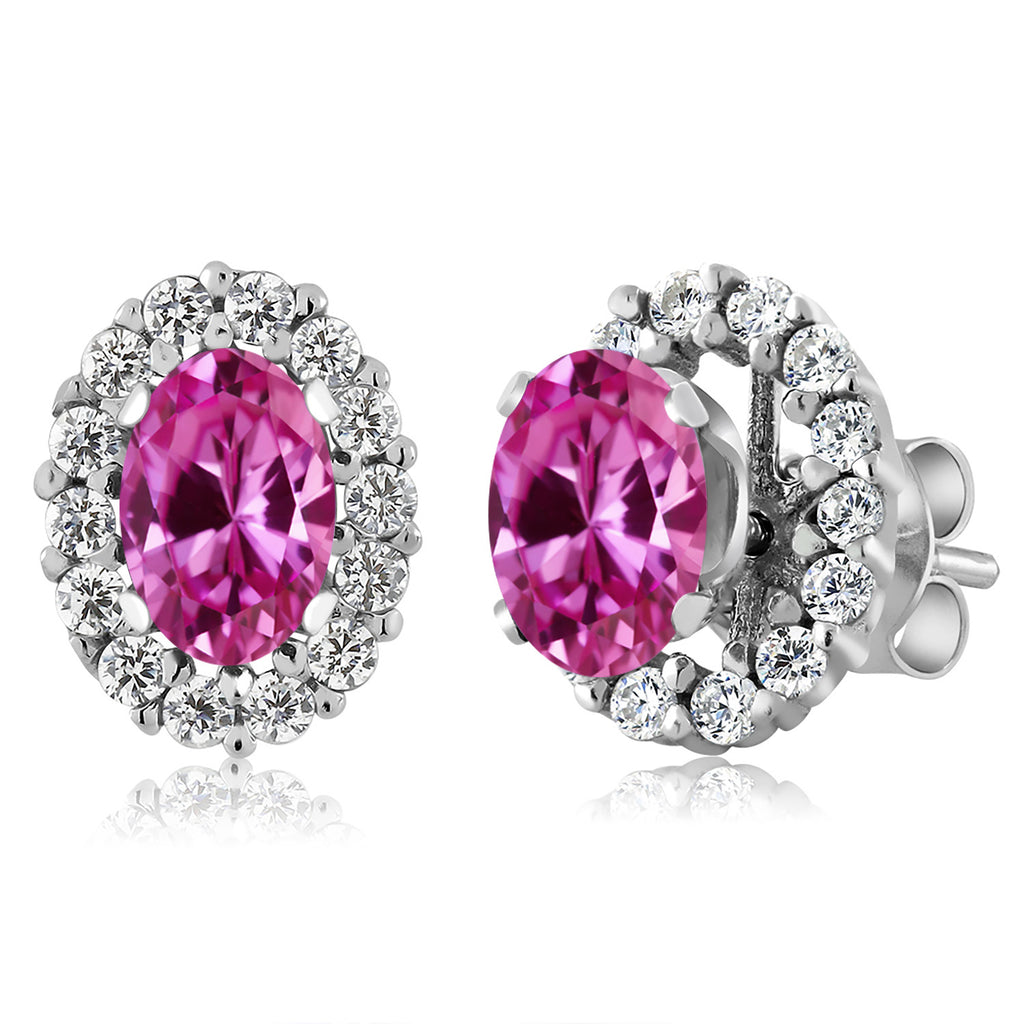 Pink Created Sapphire - September_Earrings in 925 Sterling Silver