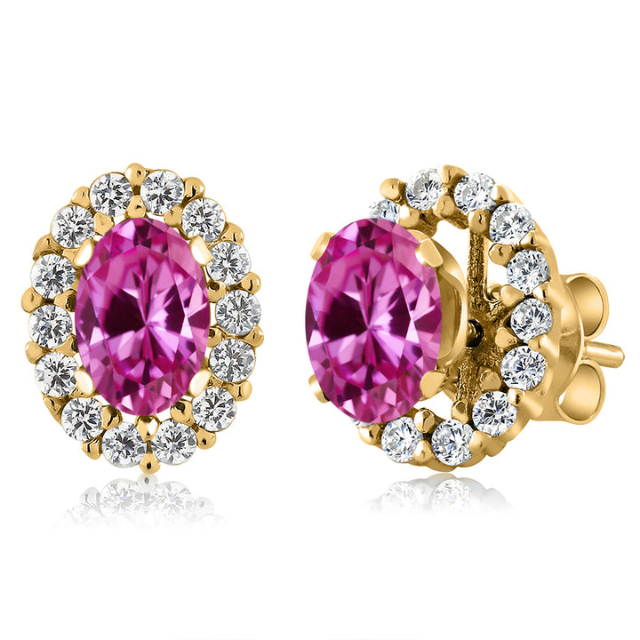 Pink Created Sapphire - September_Earrings in 925 Yellow Gold Plated Silver