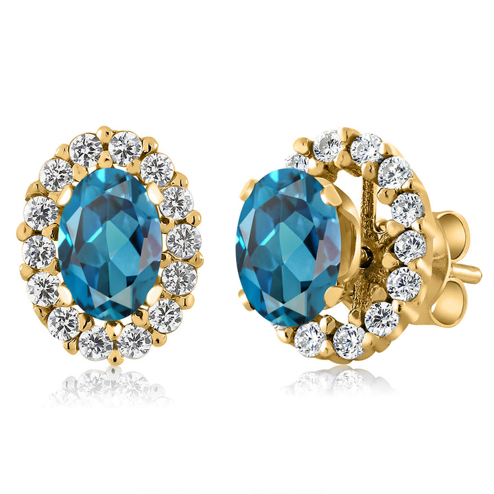 London Blue Topaz - November_Earrings in 925 Yellow Gold Plated Silver