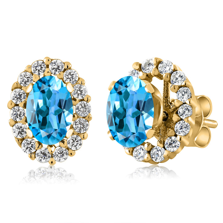 Swiss Blue Topaz - November_Earrings in 925 Yellow Gold Plated Silver