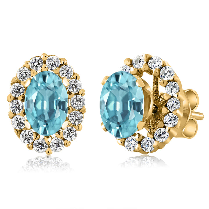 Blue Zircon_Earrings in 925 Yellow Gold Plated Silver