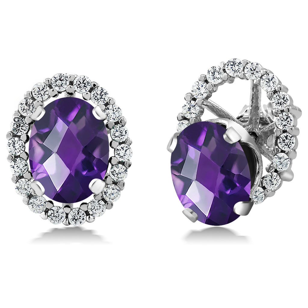 Amethyst-Checkerboard - February_Earrings in 925 Sterling Silver