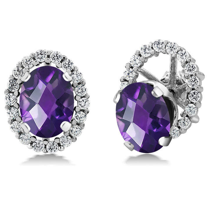 Amethyst-Checkerboard - February_Earrings in 925 Sterling Silver