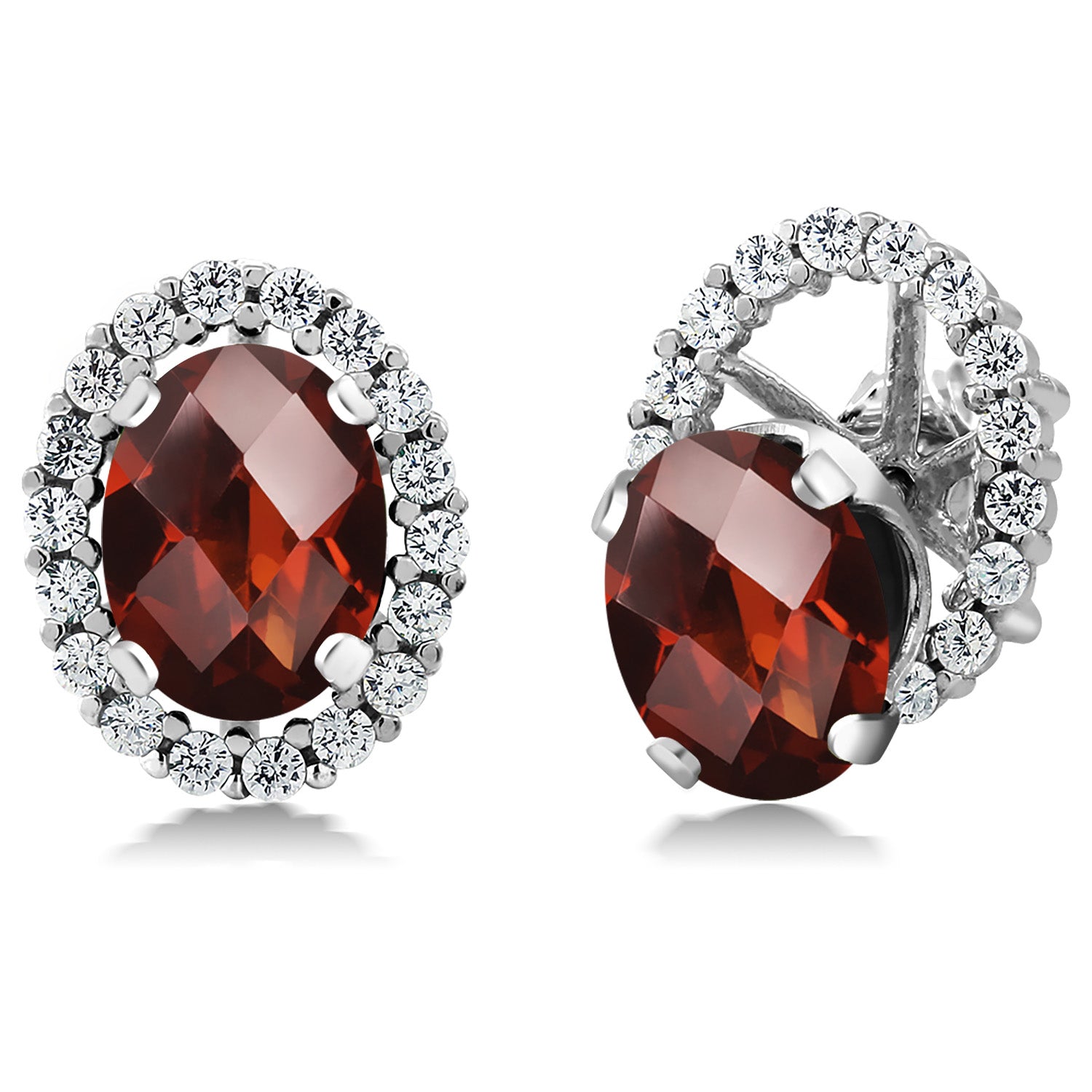 Checkerboard Garnet - January_Earrings in 925 Sterling Silver