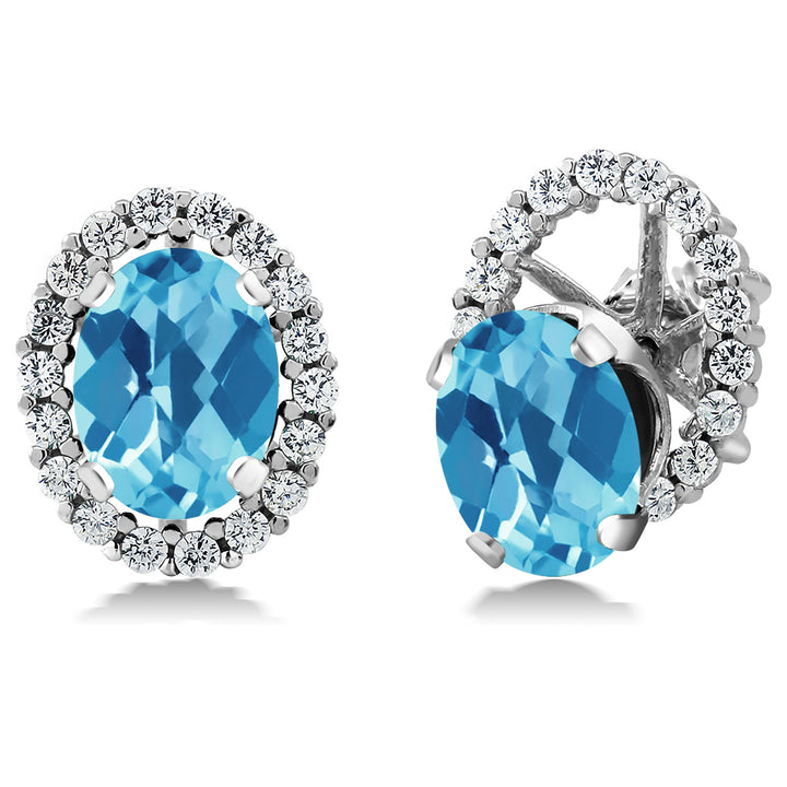 Checkerboard Swiss Blue Topaz - November_Earrings in 925 Sterling Silver