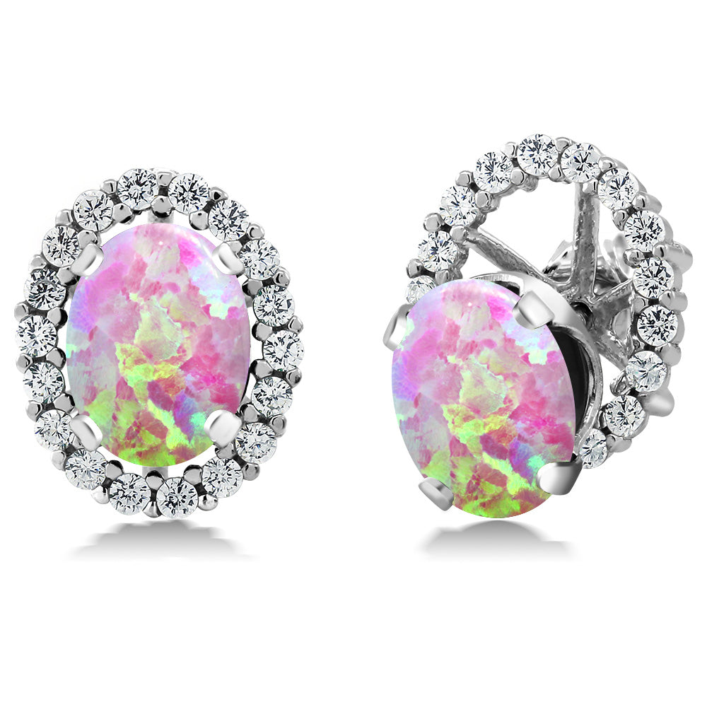 Pink Simulated Opal - October_Earrings in 925 Sterling Silver