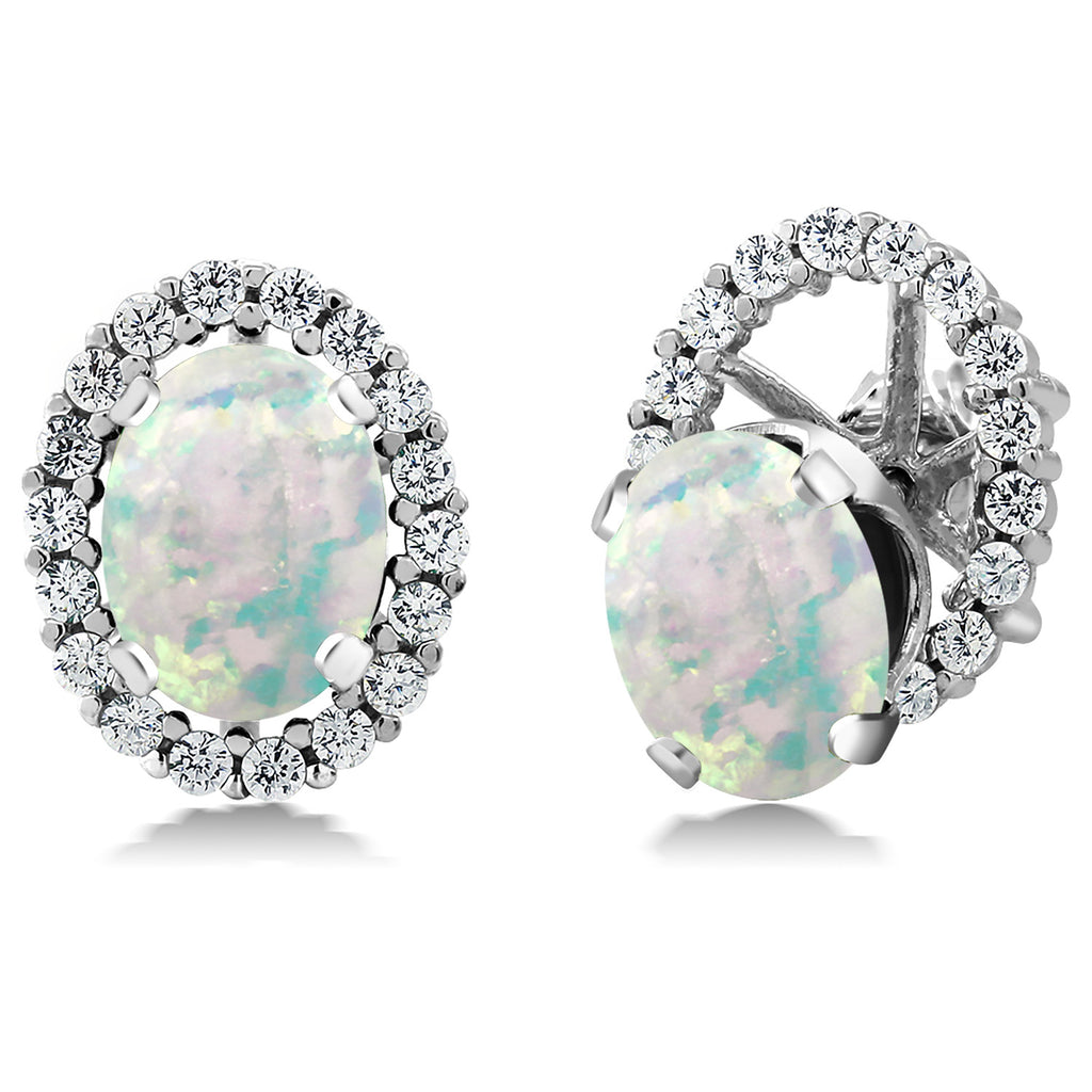White Simulated Opal - October_Earrings in 925 Sterling Silver