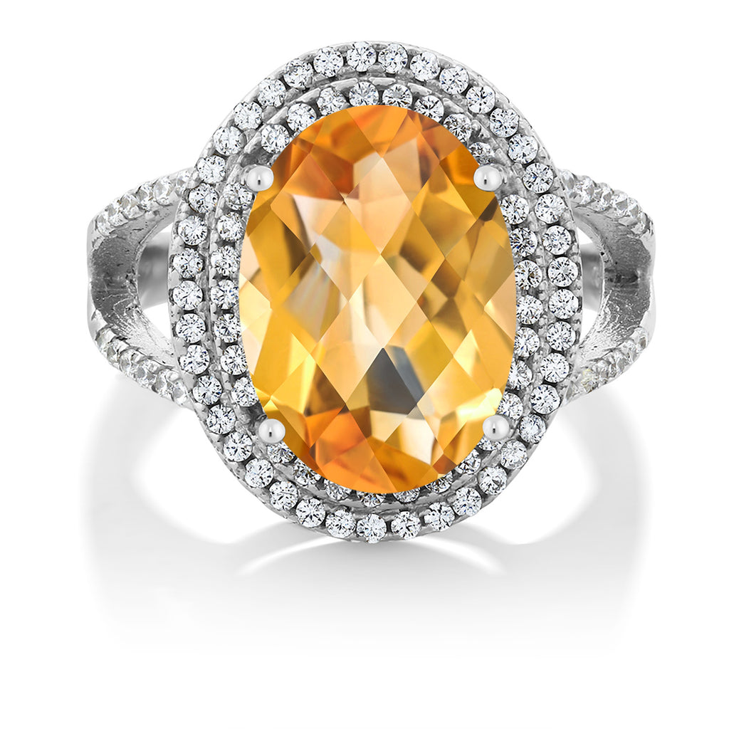Citrine Checkerboard_7_Ring in 925 Sterling Silver