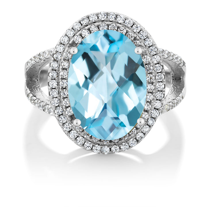 Sky Blue Topaz Checkerboard_5_Ring in 925 Sterling Silver
