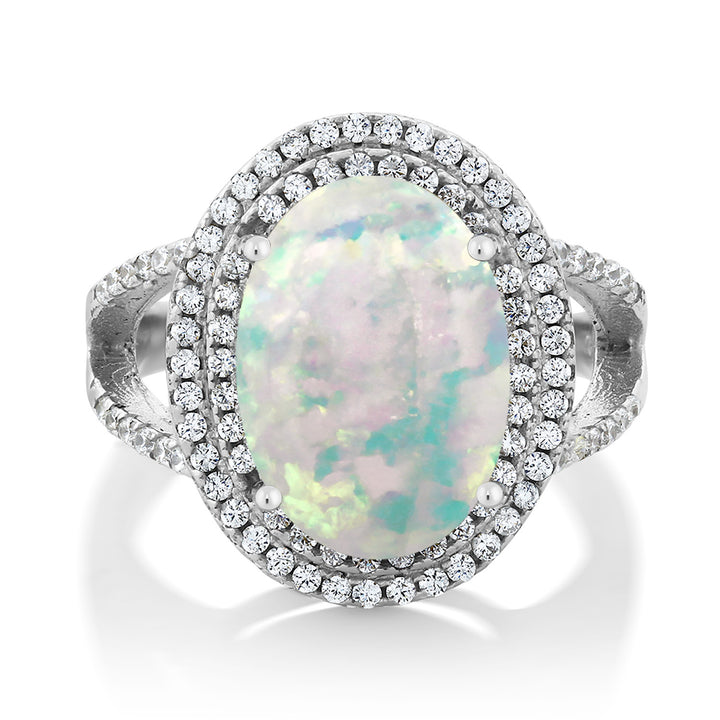 White Simulated Opal_5_Ring in 925 Sterling Silver