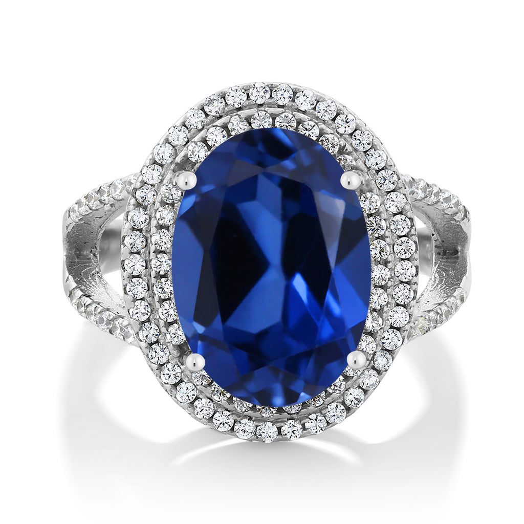 Blue Created Sapphire_6_Ring in 925 Sterling Silver
