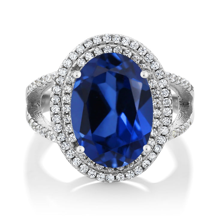 Blue Created Sapphire_5_Ring in 925 Sterling Silver