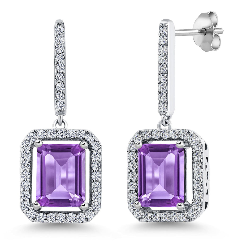 Gem Stone King 4-6 Cttw Drop Dangle Earrings for Women | Gemstone Birthstone Earrings | 925 Sterling Silver | Emerald Cut 9X7MM | Fine Jewelry Gifts for Mom Women Wife Her