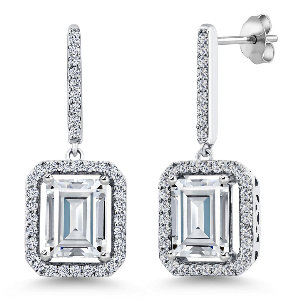 Gem Stone King 4-6 Cttw Drop Dangle Earrings for Women | Gemstone Birthstone Earrings | 925 Sterling Silver | Emerald Cut 9X7MM | Fine Jewelry Gifts for Mom Women Wife Her