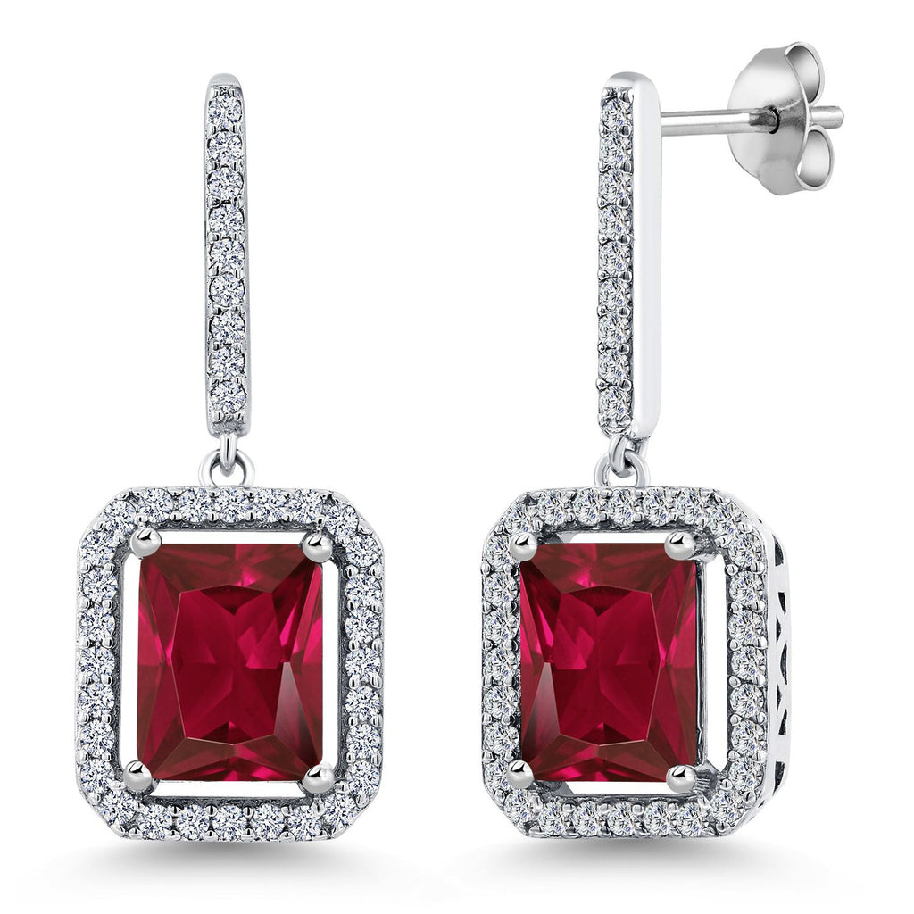 Gem Stone King 4-6 Cttw Drop Dangle Earrings for Women | Gemstone Birthstone Earrings | 925 Sterling Silver | Emerald Cut 9X7MM | Fine Jewelry Gifts for Mom Women Wife Her
