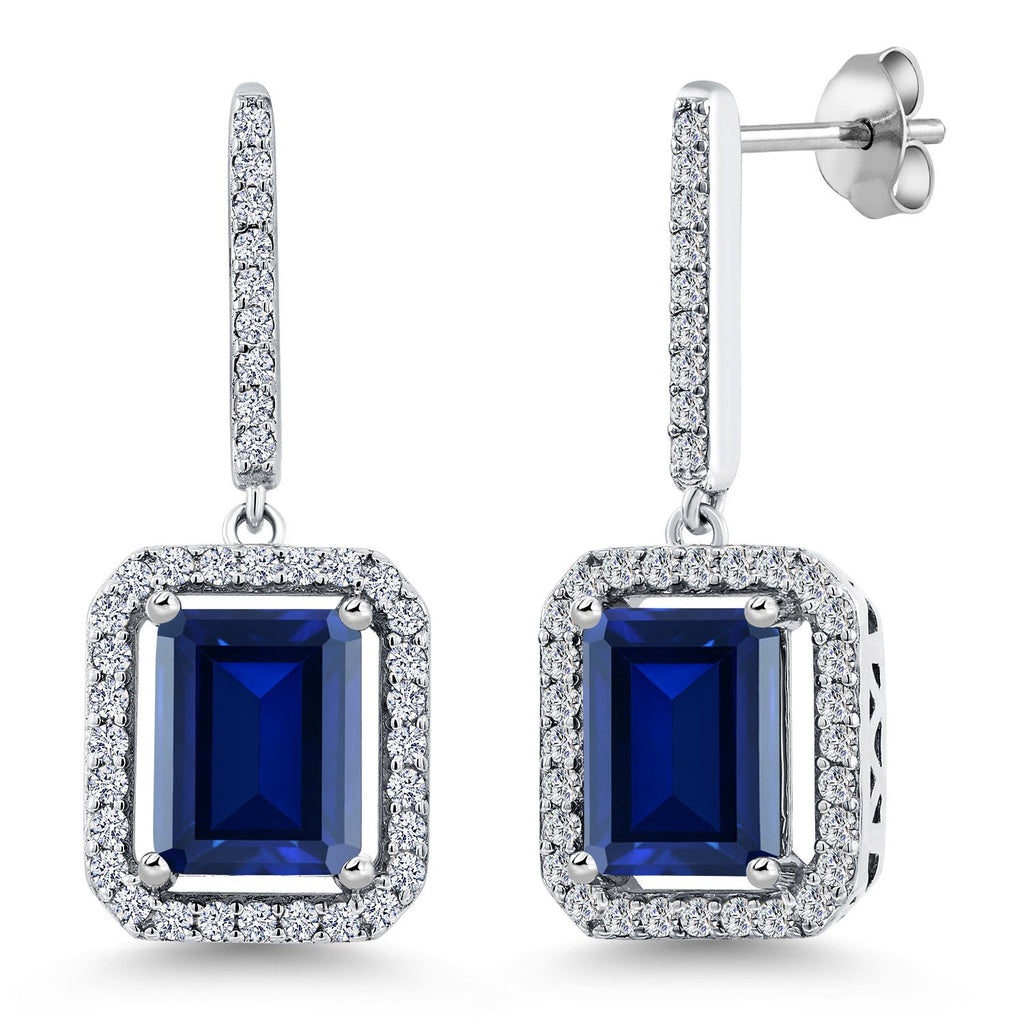 Gem Stone King 4-6 Cttw Drop Dangle Earrings for Women | Gemstone Birthstone Earrings | 925 Sterling Silver | Emerald Cut 9X7MM | Fine Jewelry Gifts for Mom Women Wife Her
