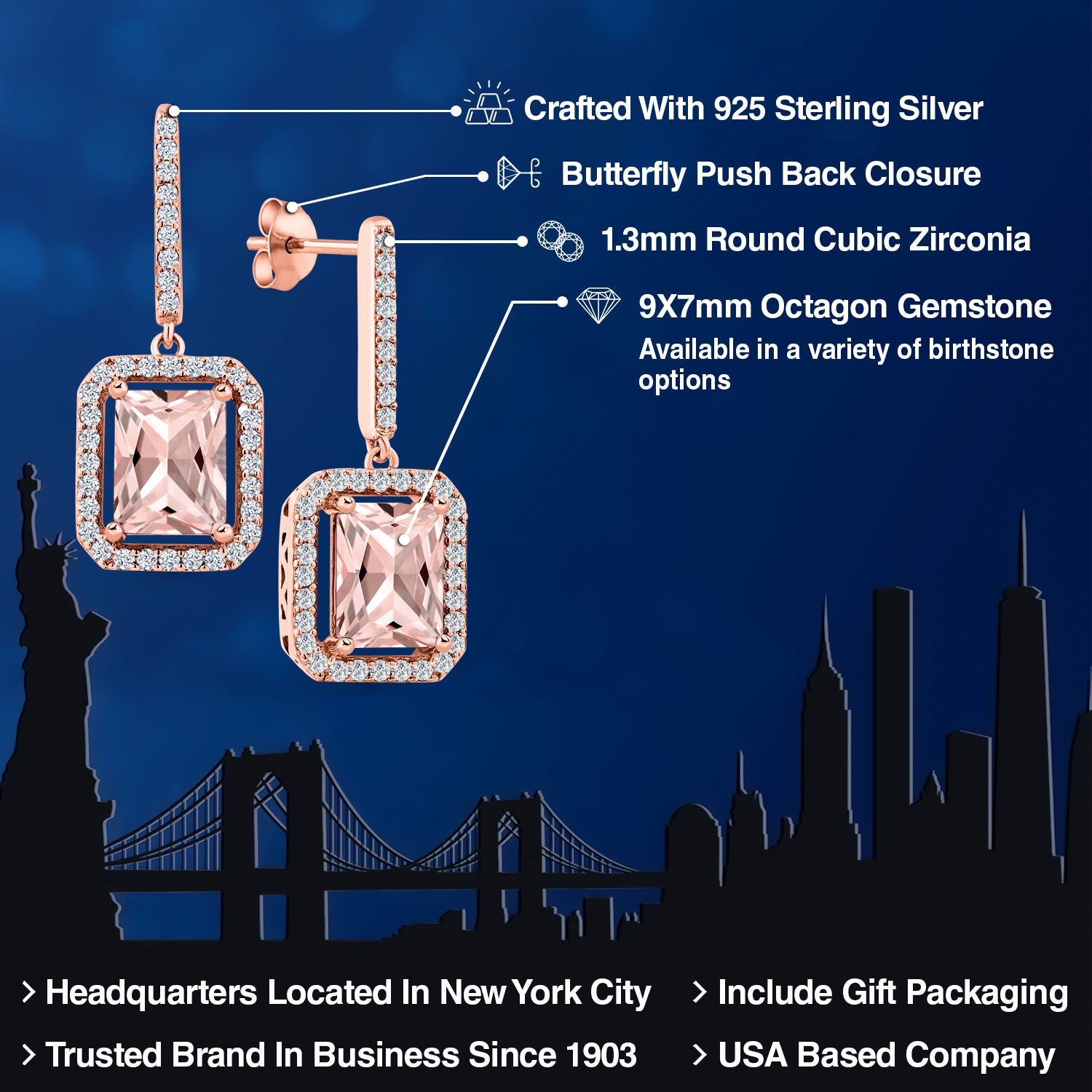 Earrings in 925 Rose Gold Plated Silver