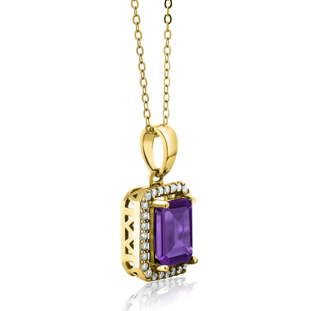 Amethyst and Zirconia_Pendant in 925 Yellow Gold Plated Silver