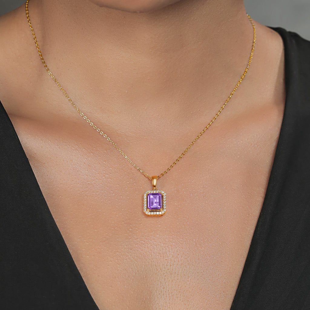 Amethyst and Zirconia_Pendant in 925 Yellow Gold Plated Silver