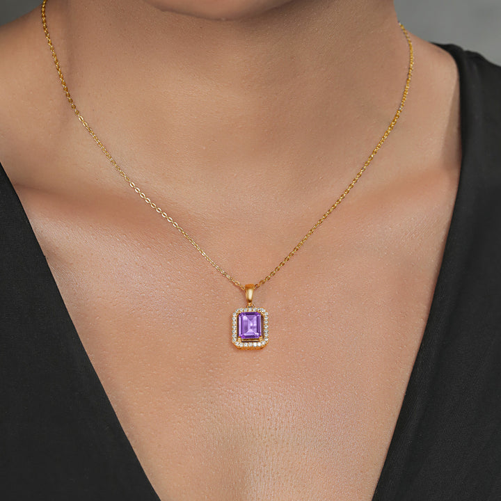 Amethyst and Zirconia_Pendant in 925 Yellow Gold Plated Silver
