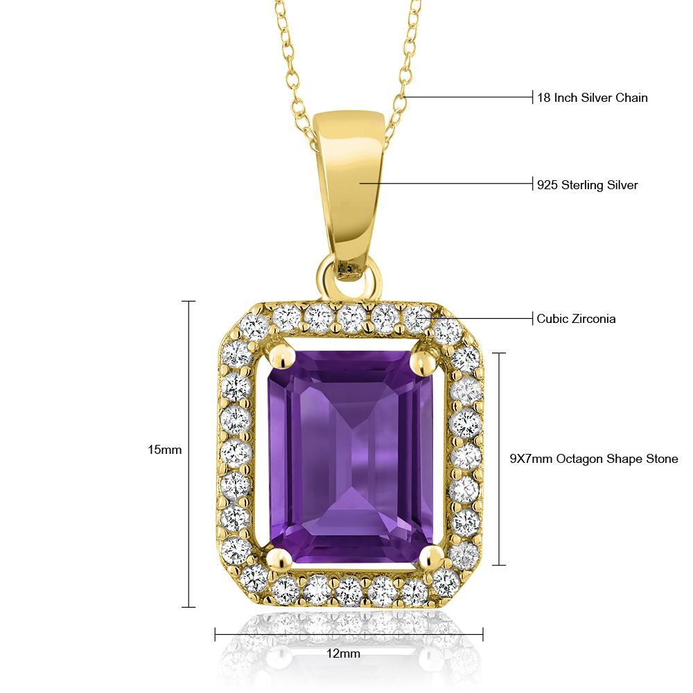 Amethyst and Zirconia_Pendant in 925 Yellow Gold Plated Silver