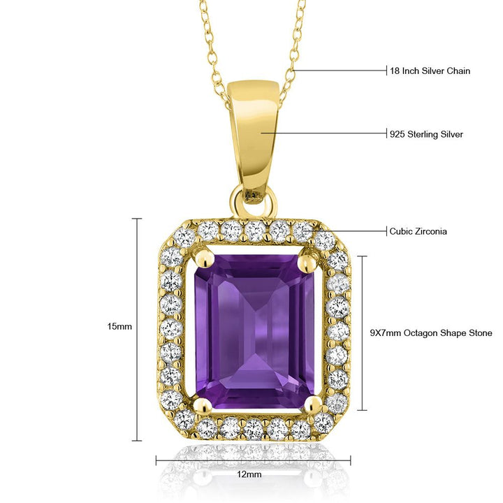 Amethyst and Zirconia_Pendant in 925 Yellow Gold Plated Silver