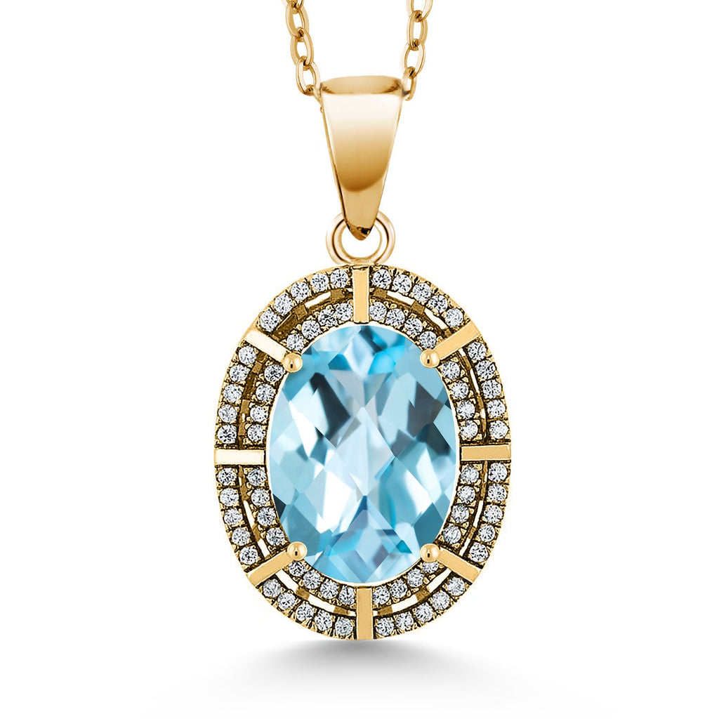 Sky Blue Checkerboard Topaz - November_Pendant in 925 Yellow Gold Plated Silver