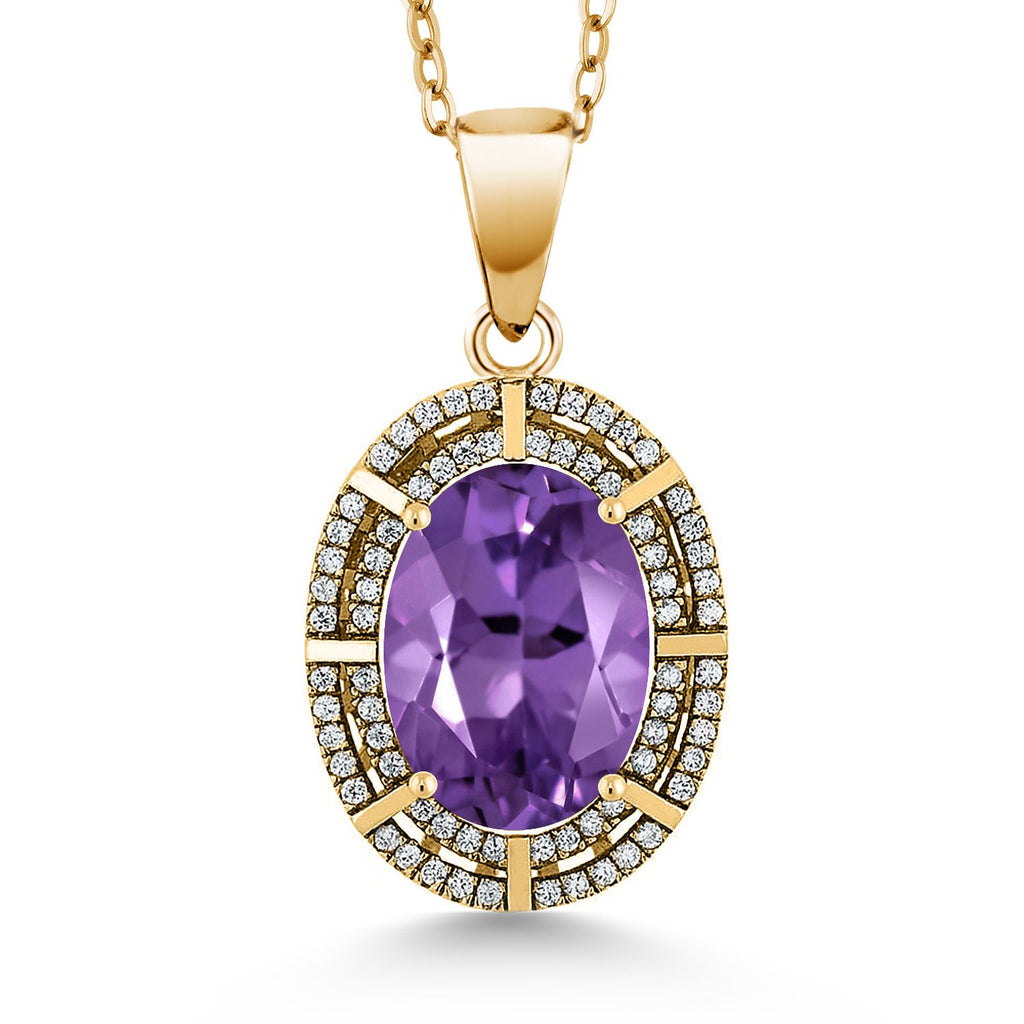 Amethyst and Zirconia_Pendant in 925 Yellow Gold Plated Silver