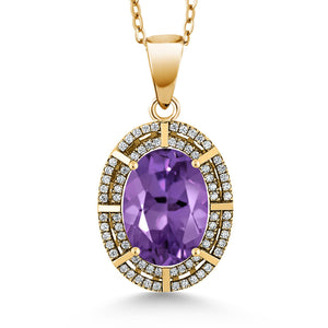 Amethyst and Zirconia_Pendant in 925 Yellow Gold Plated Silver